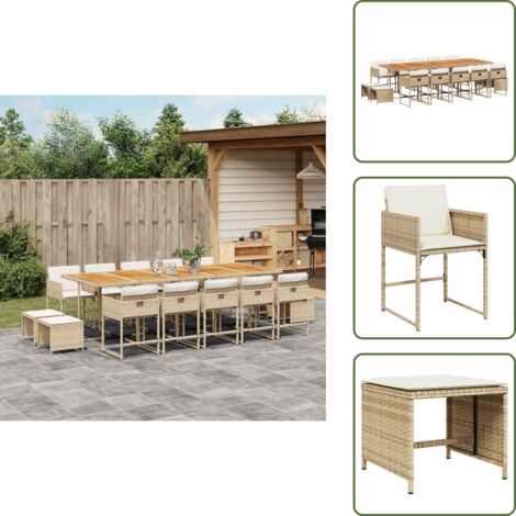 Cuscini per sedie - vidaXL Set da Pranzo da Giardino 15 pz con Cuscini Beige in Polyrattan - Cuscini per sgabelli