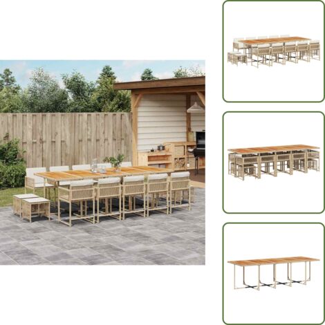 Cuscini per sedie - vidaXL Set da Pranzo da Giardino 15 pz con Cuscini Beige in Polyrattan - Cuscini per sgabelli