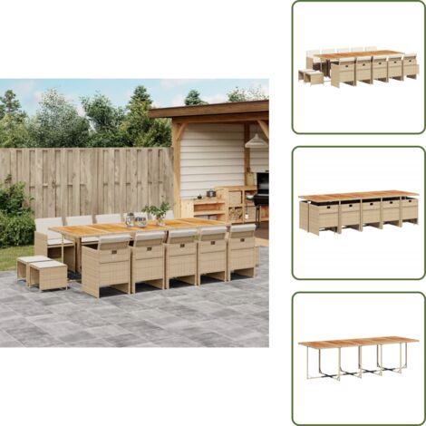 Cuscini per sedie - vidaXL Set da Pranzo da Giardino 15 pz con Cuscini Beige in Polyrattan - Cuscini per sgabelli