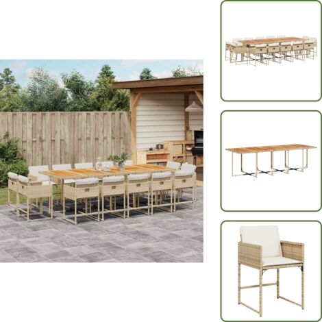 Cuscini per sedie - vidaXL Set da Pranzo da Giardino 15 pz con Cuscini Beige in Polyrattan - Rattan PE