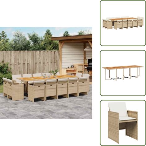 Cuscini per sedie - vidaXL Set da Pranzo da Giardino 15 pz con Cuscini Beige in Polyrattan - Rattan PE