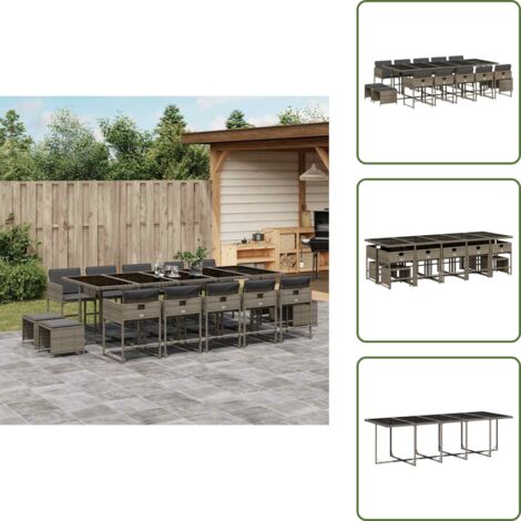 Cuscini per sedie - vidaXL Set da Pranzo da Giardino 15 pz con Cuscini Grigio Polyrattan - Cuscini per sgabelli