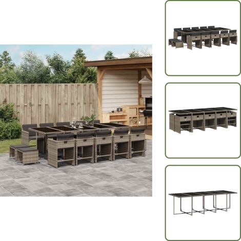 Cuscini per sedie - vidaXL Set da Pranzo da Giardino 15 pz con Cuscini Grigio Polyrattan - Cuscini per sgabelli
