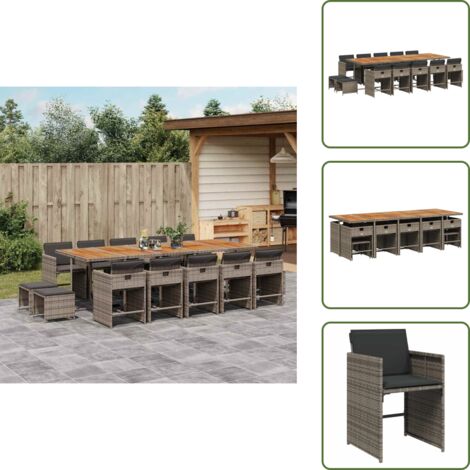 Cuscini per sedie - vidaXL Set da Pranzo da Giardino 15 pz con Cuscini Grigio Polyrattan - Cuscini per sgabelli