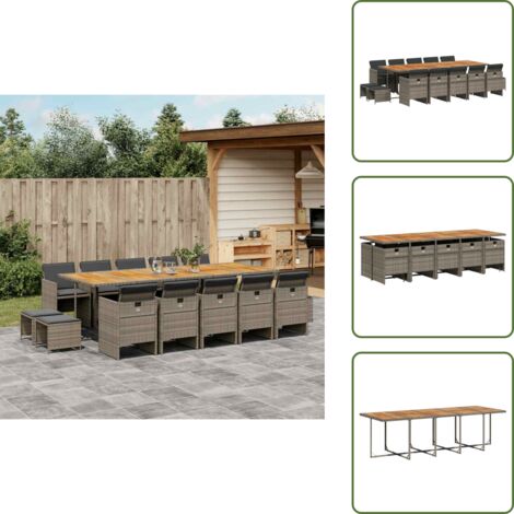 Cuscini per sedie - vidaXL Set da Pranzo da Giardino 15 pz con Cuscini Grigio Polyrattan - Cuscini per sgabelli