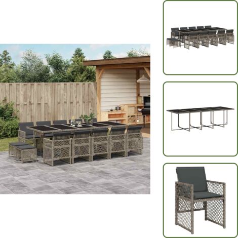 Cuscini per sedie - vidaXL Set da Pranzo da Giardino 15 pz con Cuscini Grigio Polyrattan - Cuscini per sgabelli