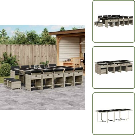 Cuscini per sedie - vidaXL Set da Pranzo da Giardino 15 pz con Cuscini Grigio Polyrattan - Cuscini per sgabelli