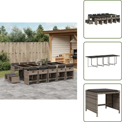 Cuscini per sedie - vidaXL Set da Pranzo da Giardino 15 pz con Cuscini Grigio Polyrattan - Cuscini per sgabelli