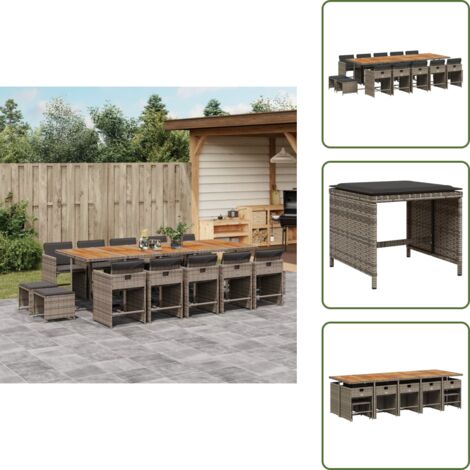 Cuscini per sedie - vidaXL Set da Pranzo da Giardino 15 pz con Cuscini Grigio Polyrattan - Cuscini per sgabelli