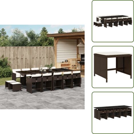 Cuscini per sedie - vidaXL Set da Pranzo da Giardino 15 pz con Cuscini Marrone Polyrattan - Cuscini per sgabelli