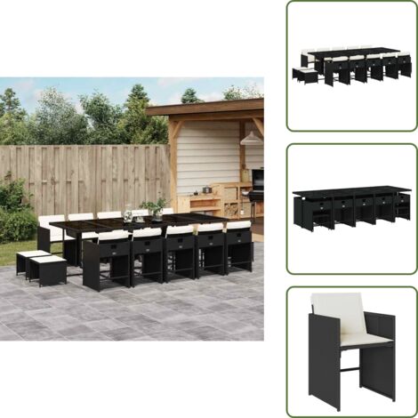 Cuscini per sedie - vidaXL Set da Pranzo da Giardino 15 pz con Cuscini Nero in Polyrattan - Cuscini per sgabelli
