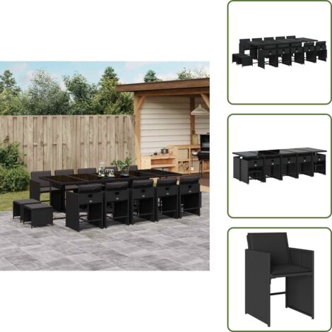 Cuscini per sedie - vidaXL Set da Pranzo da Giardino 15 pz con Cuscini Nero in Polyrattan - Cuscini per sgabelli