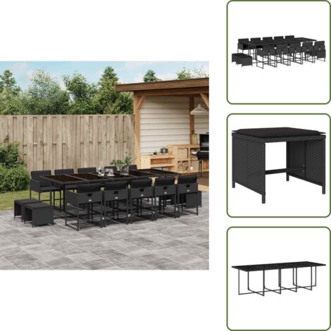 Cuscini per sedie - vidaXL Set da Pranzo da Giardino 15 pz con Cuscini Nero in Polyrattan - Cuscini per sgabelli