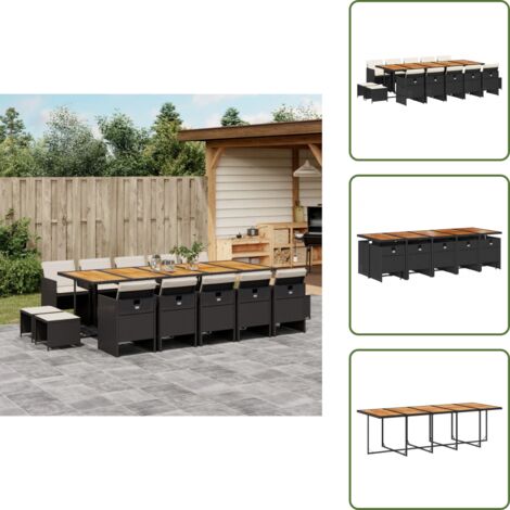 Cuscini per sedie - vidaXL Set da Pranzo da Giardino 15 pz con Cuscini Nero in Polyrattan - Cuscini per sgabelli