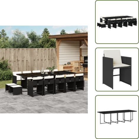 Cuscini per sedie - vidaXL Set da Pranzo da Giardino 15 pz con Cuscini Nero in Polyrattan - Cuscini per sgabelli