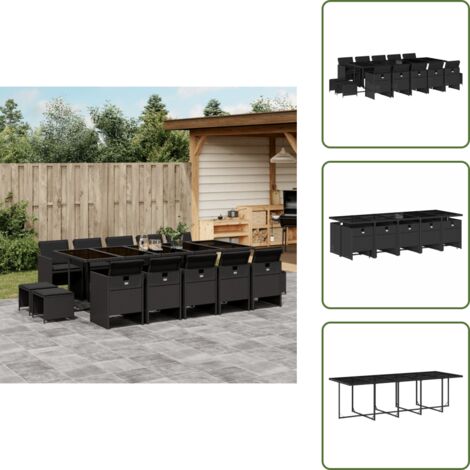 Cuscini per sedie - vidaXL Set da Pranzo da Giardino 15 pz con Cuscini Nero in Polyrattan - Cuscini per sgabelli