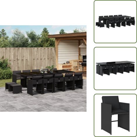 Cuscini per sedie - vidaXL Set da Pranzo da Giardino 15 pz con Cuscini Nero in Polyrattan - Cuscini per sgabelli