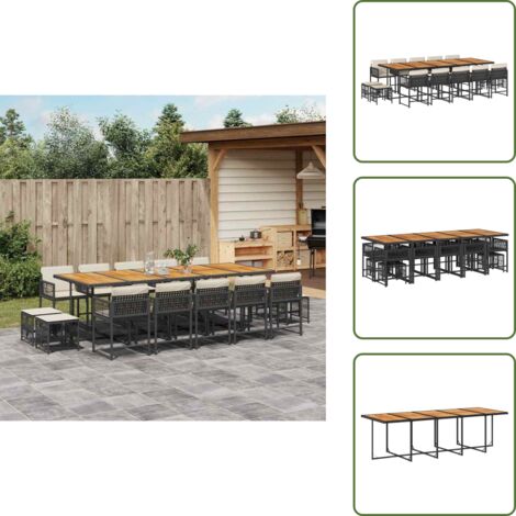 Cuscini per sedie - vidaXL Set da Pranzo da Giardino 15 pz con Cuscini Nero in Polyrattan - Cuscini per sgabelli