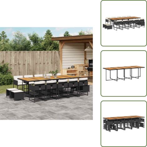 Cuscini per sedie - vidaXL Set da Pranzo da Giardino 15 pz con Cuscini Nero in Polyrattan - Cuscini per sgabelli