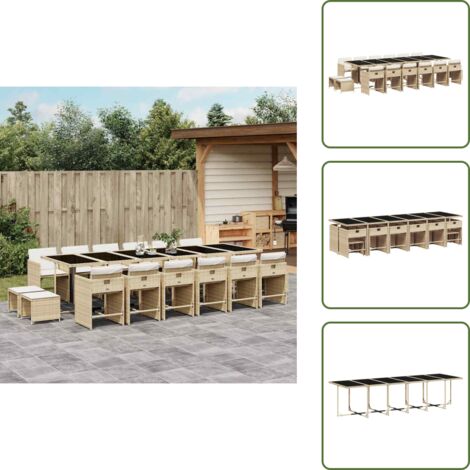 Cuscini per sedie - vidaXL Set da Pranzo da Giardino 17 pz con Cuscini Beige in Polyrattan - Cuscini per sgabelli