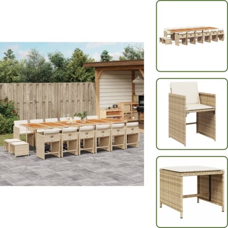 Cuscini per sedie - vidaXL Set da Pranzo da Giardino 17 pz con Cuscini Beige in Polyrattan - Cuscini per sgabelli