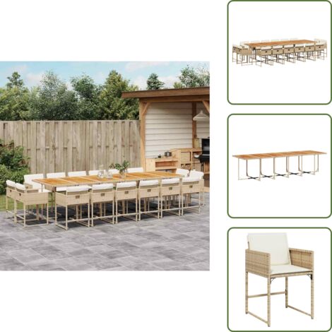 Cuscini per sedie - vidaXL Set da Pranzo da Giardino 17 pz con Cuscini Beige in Polyrattan - Rattan PE