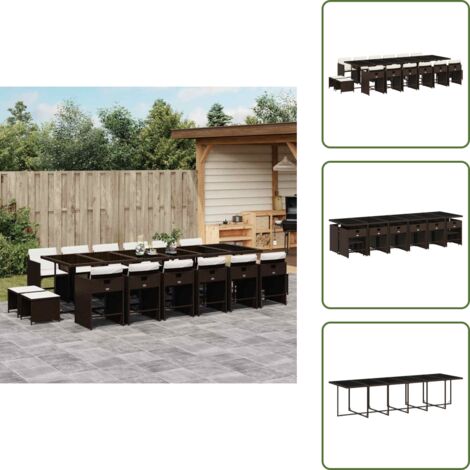 Cuscini per sedie - vidaXL Set da Pranzo da Giardino 17 pz con Cuscini Marrone Polyrattan - Cuscini per sgabelli