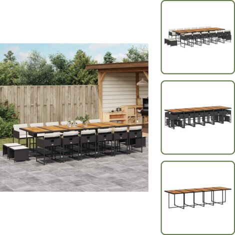 Cuscini per sedie - vidaXL Set da Pranzo da Giardino 17 pz con Cuscini Nero in Polyrattan - Cuscini per sgabelli
