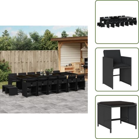 Cuscini per sedie - vidaXL Set da Pranzo da Giardino 17 pz con Cuscini Nero in Polyrattan - Cuscini per sgabelli