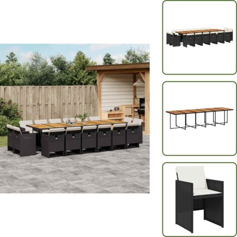 Cuscini per sedie - vidaXL Set da Pranzo da Giardino 17 pz con Cuscini Nero in Polyrattan - Rattan PE