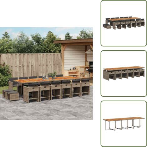 Cuscini per sedie - vidaXL Set da Pranzo da Giardino 17pz con Cuscini Grigio in Polyrattan - Cuscini per sgabelli