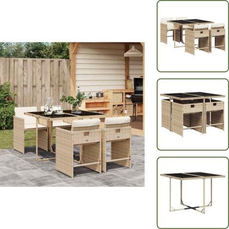 Cuscini per sedie - vidaXL Set da Pranzo da Giardino 5 pz con Cuscini Beige in Polyrattan - Rattan PE