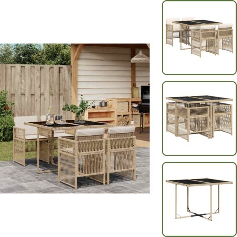 Cuscini per sedie - vidaXL Set da Pranzo da Giardino 5 pz con Cuscini Beige in Polyrattan - Rattan PE