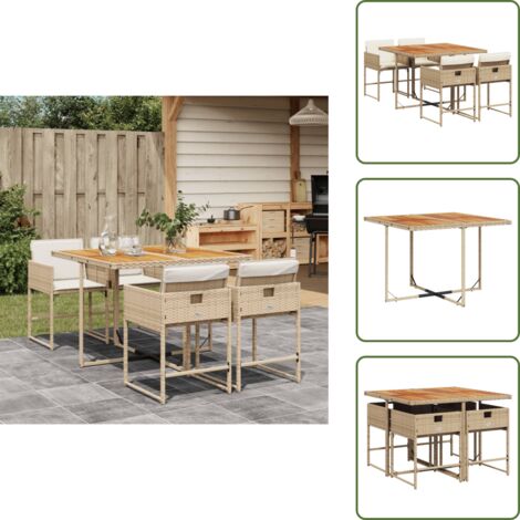 Cuscini per sedie - vidaXL Set da Pranzo da Giardino 5 pz con Cuscini Beige in Polyrattan - Rattan PE