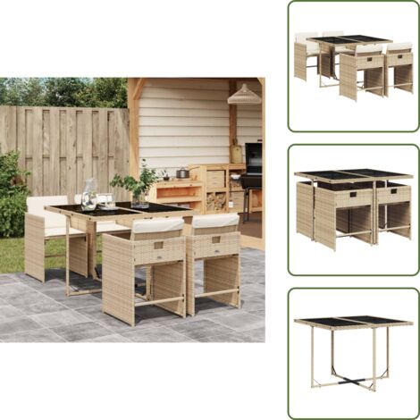 Cuscini per sedie - vidaXL Set da Pranzo da Giardino 5 pz con Cuscini Beige in Polyrattan - Rattan PE