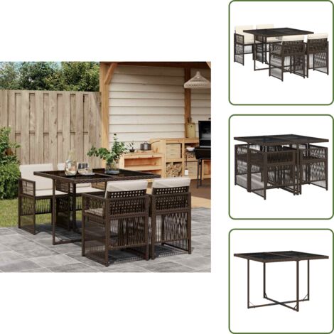 Cuscini per sedie - vidaXL Set da Pranzo da Giardino 5pz con Cuscini in Polyrattan Marrone - Rattan PE