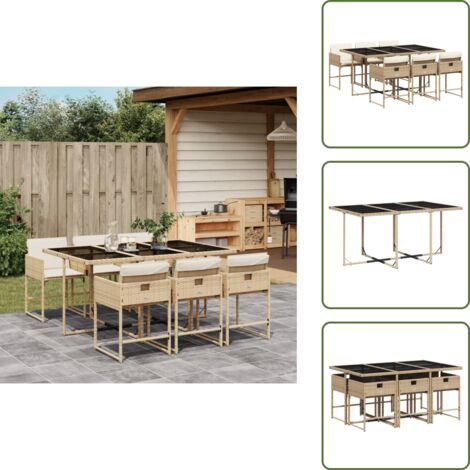 Cuscini per sedie - vidaXL Set da Pranzo da Giardino 7 pz con Cuscini Beige in Polyrattan - Rattan PE