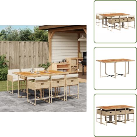 Cuscini per sedie - vidaXL Set da Pranzo da Giardino 7 pz con Cuscini Beige in Polyrattan - Rattan PE