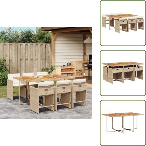 Cuscini per sedie - vidaXL Set da Pranzo da Giardino 7 pz con Cuscini Beige in Polyrattan - Rattan PE
