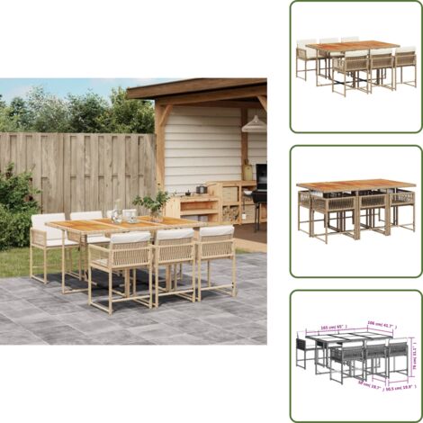 Cuscini per sedie - vidaXL Set da Pranzo da Giardino 7 pz con Cuscini Beige in Polyrattan - Rattan PE