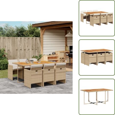 Cuscini per sedie - vidaXL Set da Pranzo da Giardino 7 pz con Cuscini Beige in Polyrattan - Rattan PE