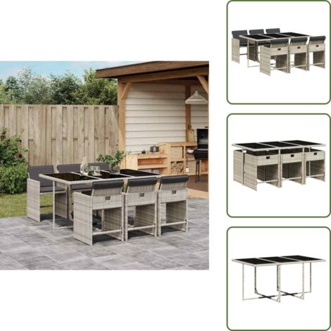 Cuscini per sedie - vidaXL Set da Pranzo da Giardino 7 pz Cuscini Polyrattan Grigio Chiaro - Rattan PE