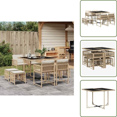 Cuscini per sedie - vidaXL Set da Pranzo da Giardino 9 pz con Cuscini Beige in Polyrattan - Cuscini per sgabelli