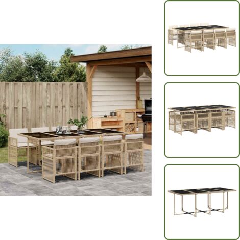 Cuscini per sedie - vidaXL Set da Pranzo da Giardino 9 pz con Cuscini Beige in Polyrattan - Rattan PE