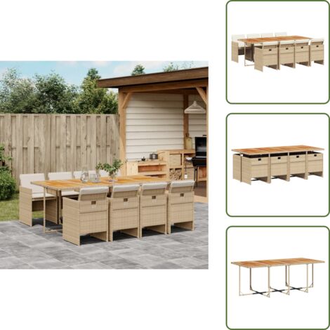 Cuscini per sedie - vidaXL Set da Pranzo da Giardino 9 pz con Cuscini Beige in Polyrattan - Rattan pe