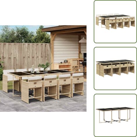Cuscini per sedie - vidaXL Set da Pranzo da Giardino 9 pz con Cuscini Beige in Polyrattan - Rattan PE