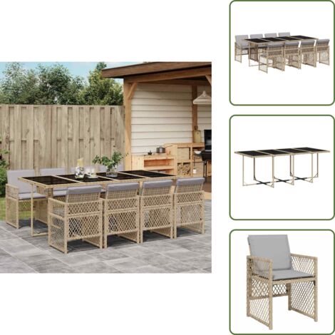 Cuscini per sedie - vidaXL Set da Pranzo da Giardino 9 pz con Cuscini Beige in Polyrattan - Rattan PE