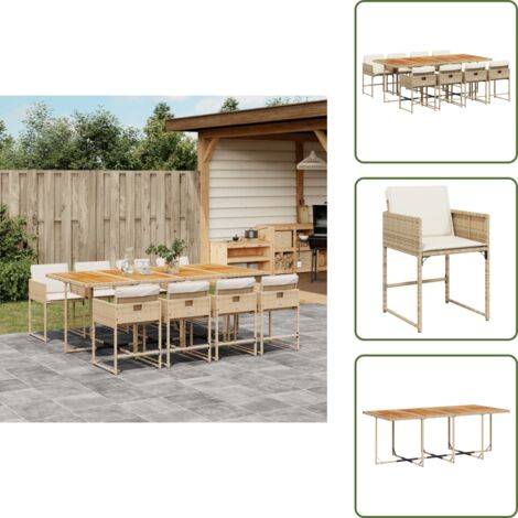 Cuscini per sedie - vidaXL Set da Pranzo da Giardino 9 pz con Cuscini Beige in Polyrattan - Rattan PE