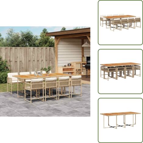Cuscini per sedie - vidaXL Set da Pranzo da Giardino 9 pz con Cuscini Beige in Polyrattan - Rattan PE