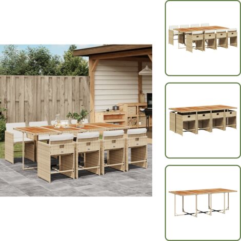 Cuscini per sedie - vidaXL Set da Pranzo da Giardino 9 pz con Cuscini Beige in Polyrattan - Rattan PE